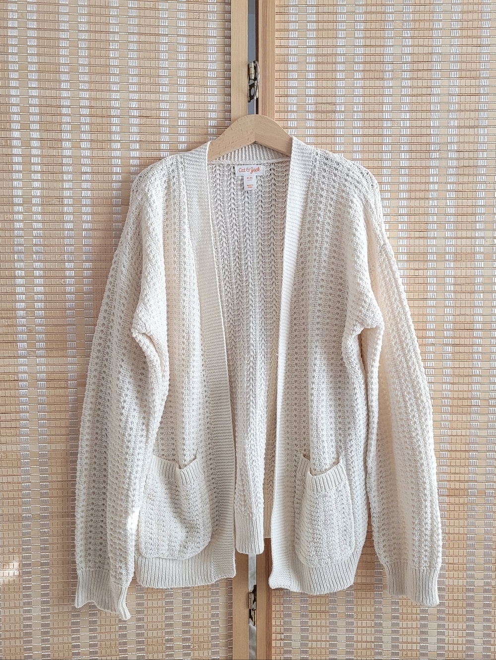 Cat & Jack Cream Open-Front Waffle Knit Cardigan